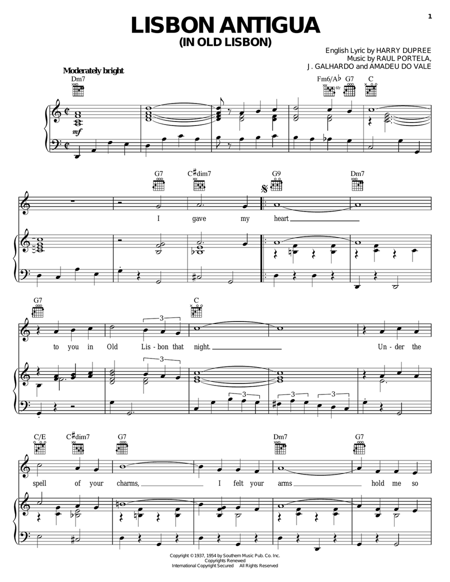 Lisbon Antigua (In Old Lisbon) Piano, Vocal, Guitar scores gallery preview page 1