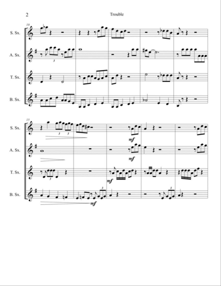 Trouble Saxophone Quartet scores gallery preview page 2