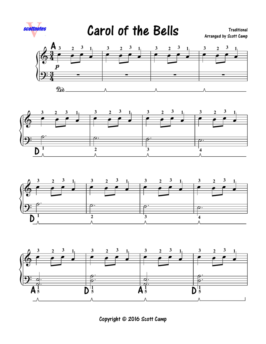 Carol of the Bells (PRIMER LEVEL for 1st Year Students) Piano Method scores gallery preview page 1