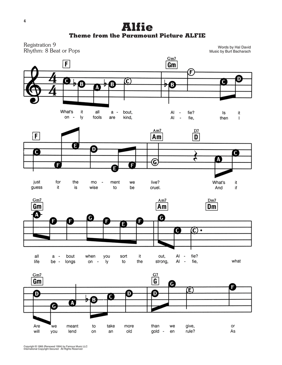 Alfie Alfie Electronic Keyboard scores gallery preview page 1
