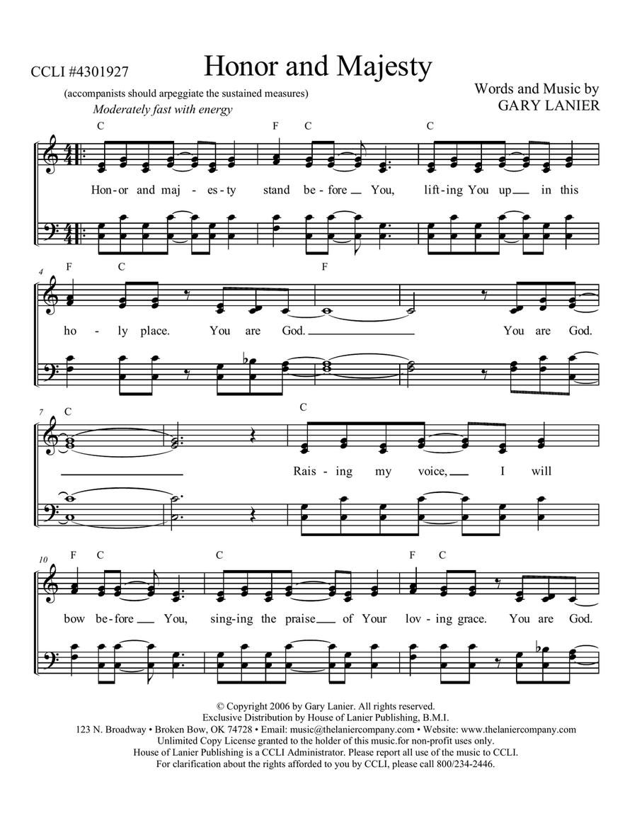 HONOR AND MAJESTY, Hymn Sheet (Includes 4 Part Vocals, Lyrics & Chords) 4-Part scores gallery preview page 2
