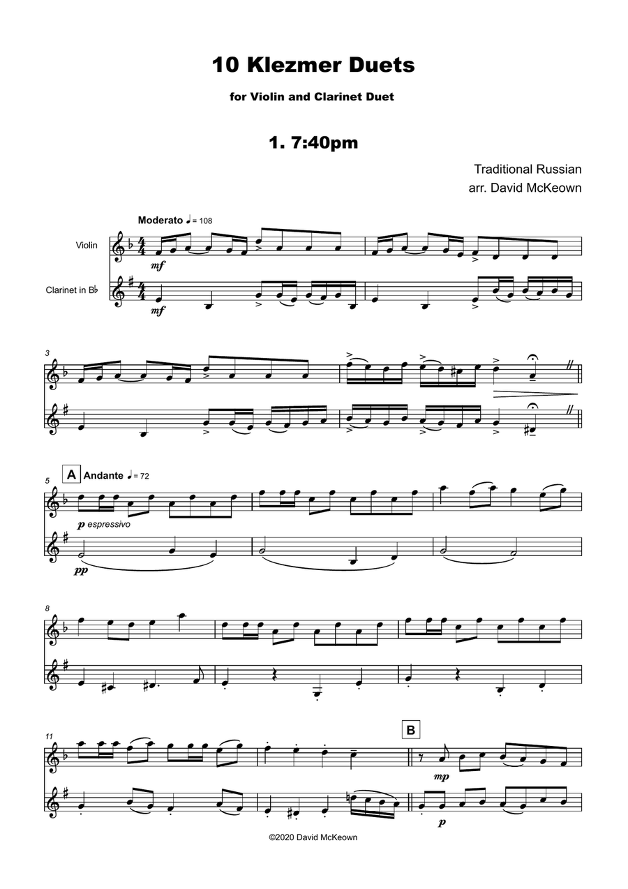 10 Klezmer Duets for Violin and Clarinet Clarinet scores gallery preview page 3