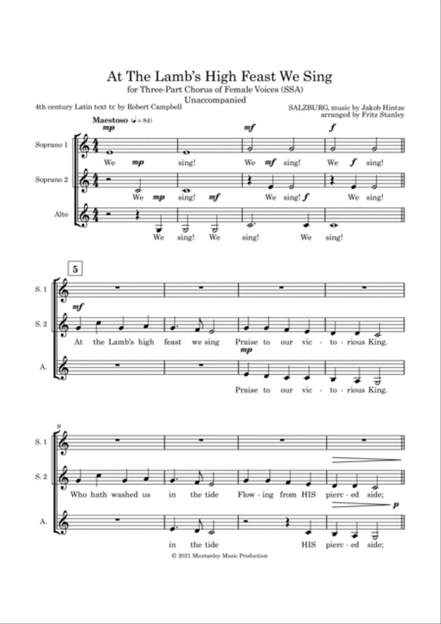 At The Lamb's High Feast We Sing - SSA A Cappella SSA scores gallery preview page 2