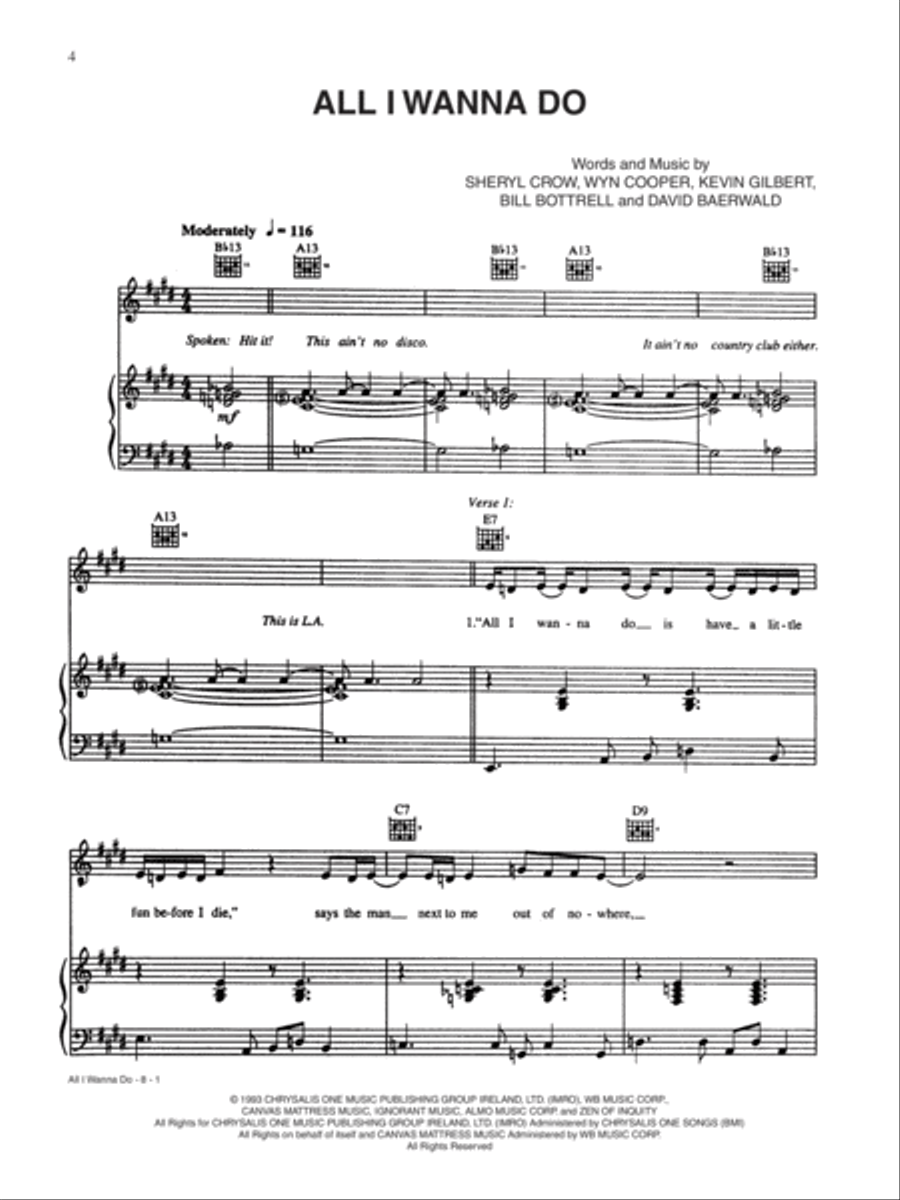All I Wanna Do Piano, Vocal, Guitar scores gallery preview page 1