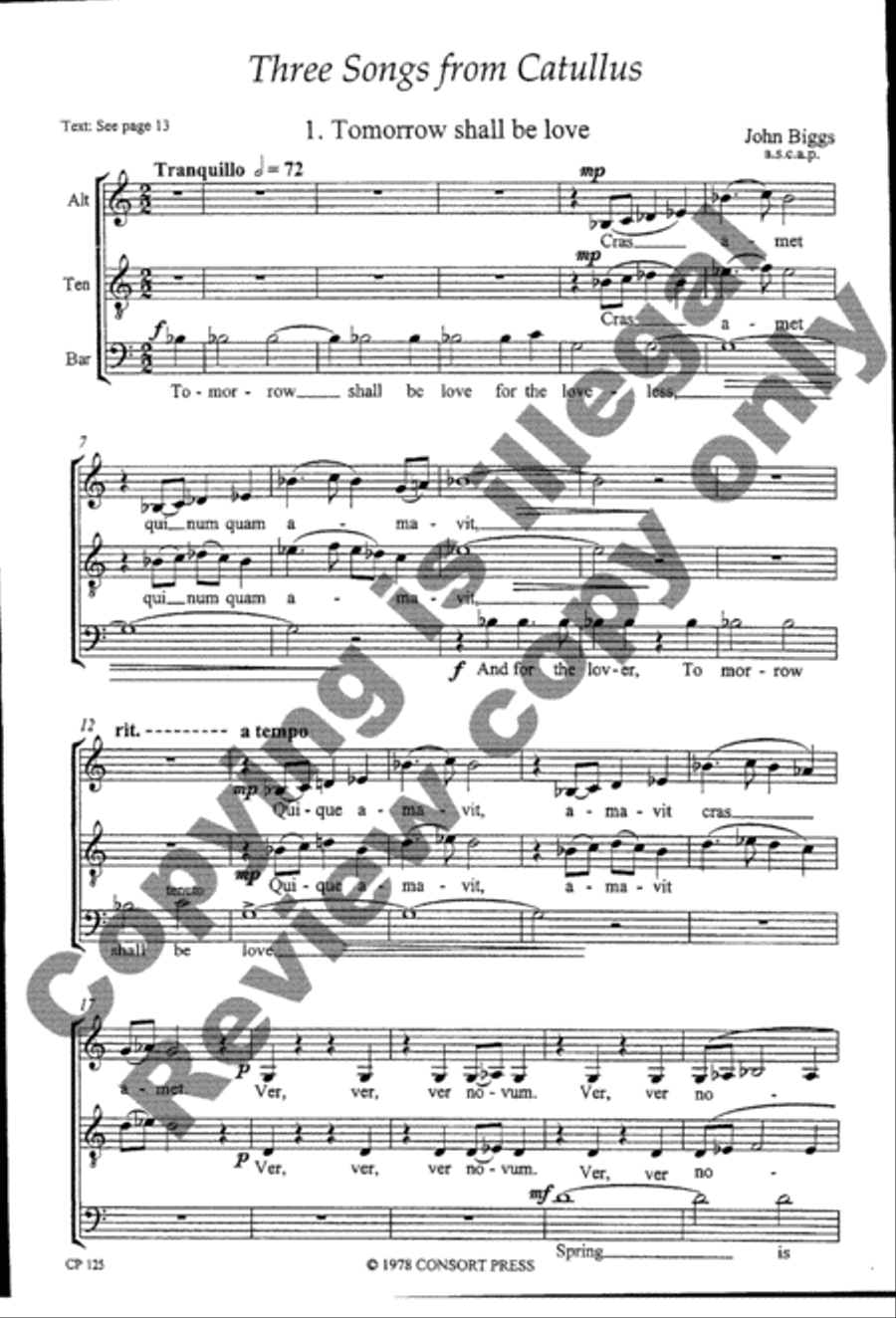 Three Songs from Catullus Tenor Voice scores gallery preview page 3