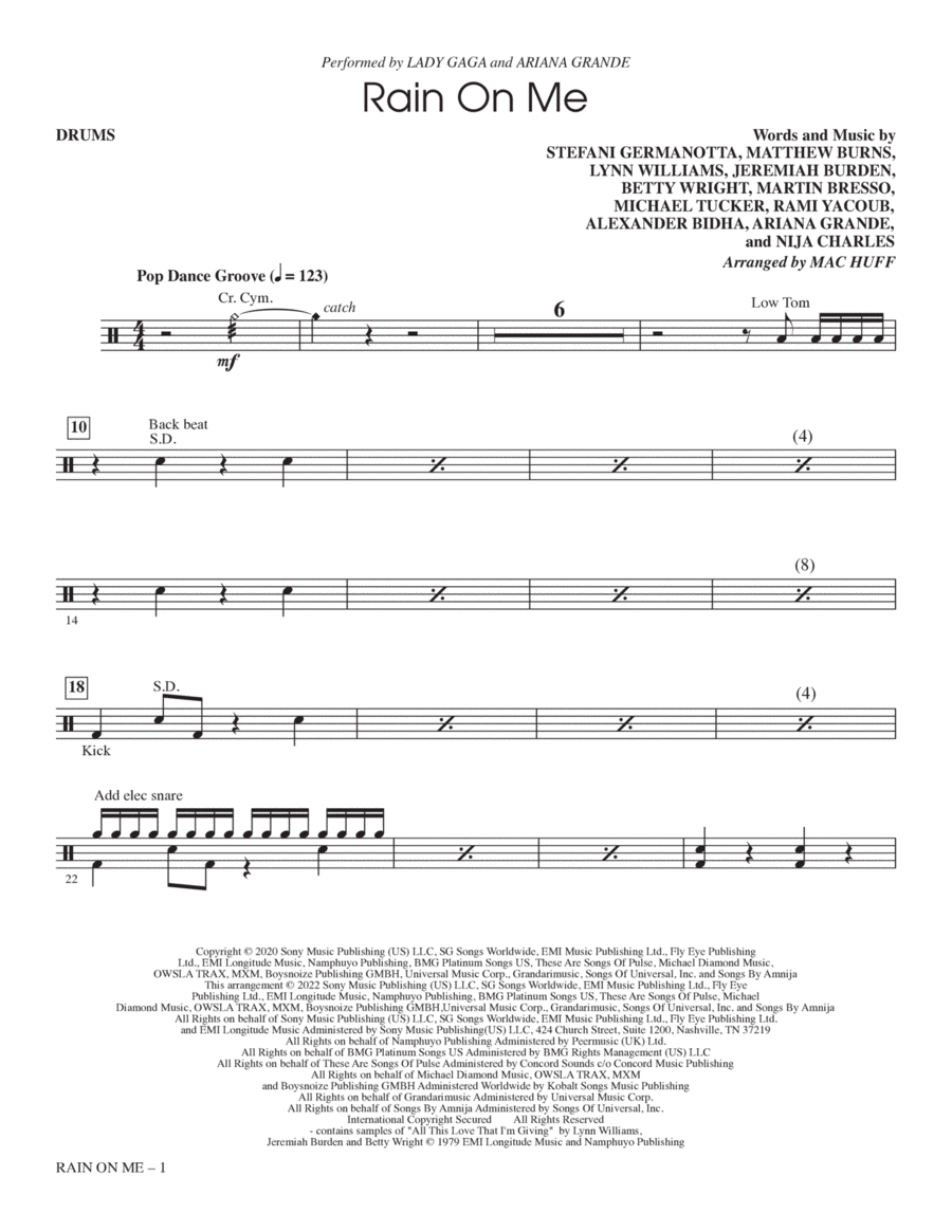 Rain On Me (arr. Mac Huff) - Drums Choir scores gallery preview page 1