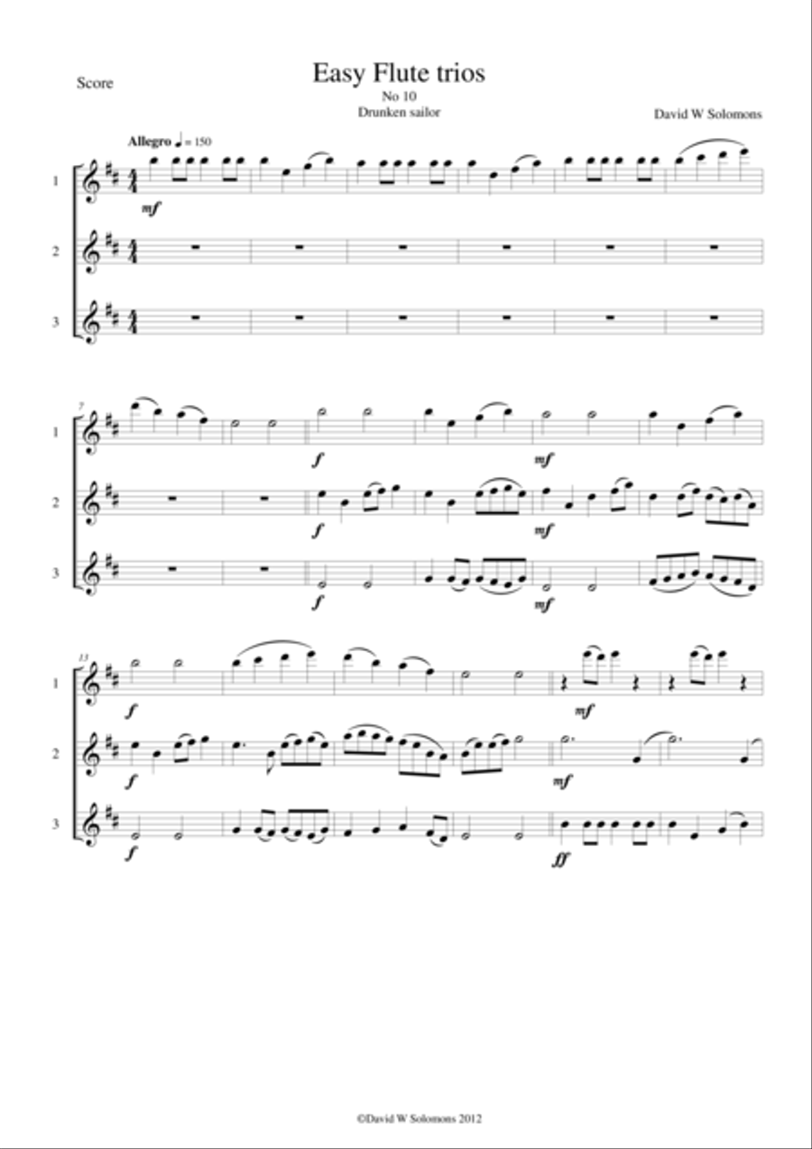 Drunken Sailor for flute trio Flute Trio scores gallery preview page 1