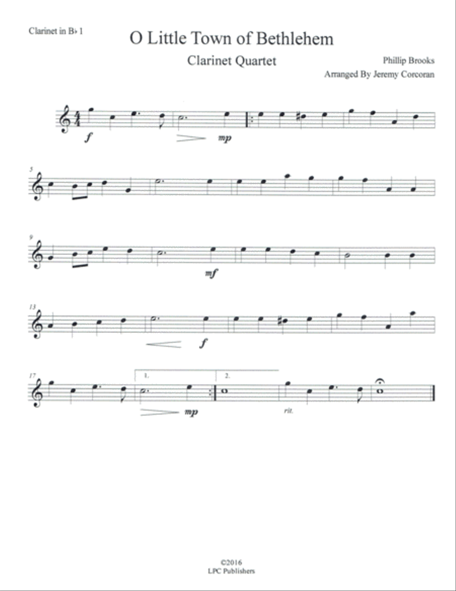 O Little Town of Bethlehem for Clarinet Quartet Clarinet Quartet scores gallery preview page 3