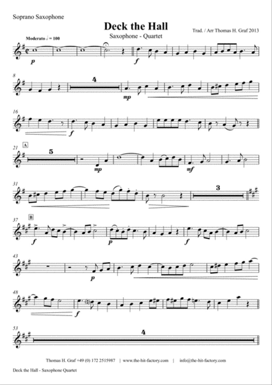 Deck the halls - Christmas Carol - Polyphonic - Saxophone Quartet Saxophone Quartet scores gallery preview page 4