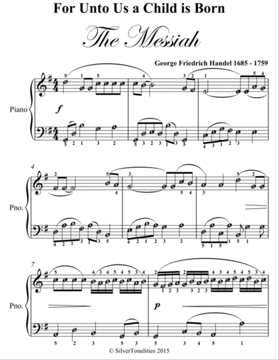 For Unto Us a Child Is Born Easy Piano Sheet Music