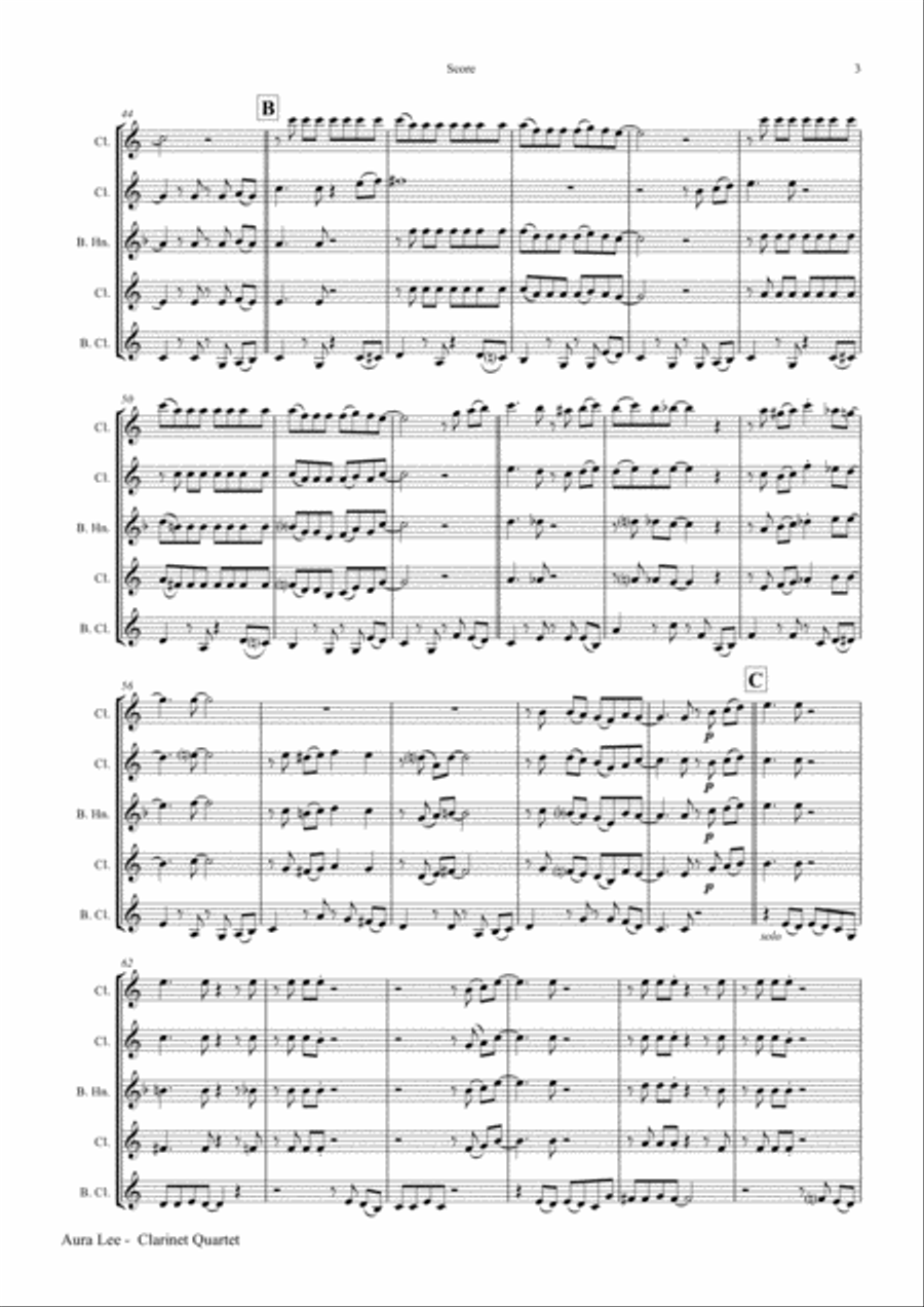 Aura Lee - Love me tender - Elvis - Clarinet Quartet Clarinet Quartet scores gallery preview page 3