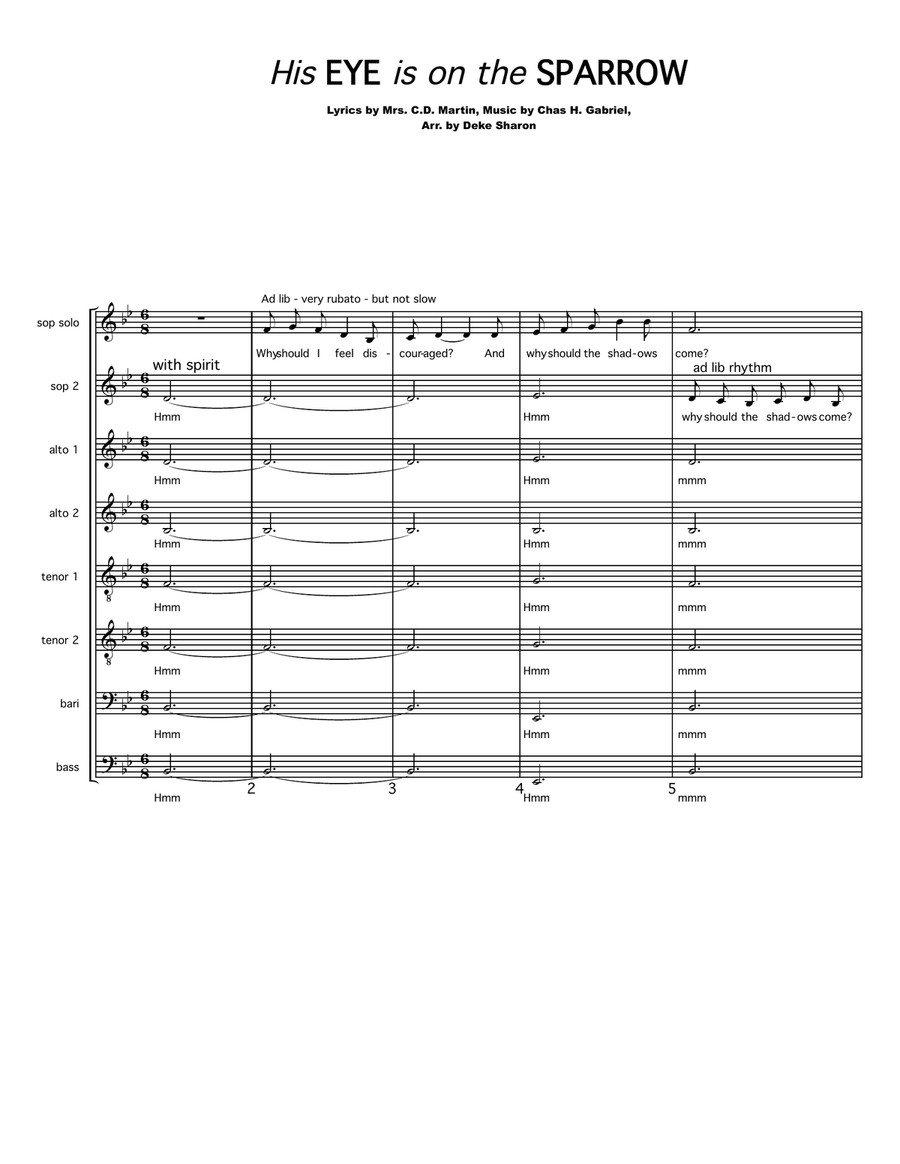 His Eye Is On The Sparrow Divisi scores gallery preview page 1