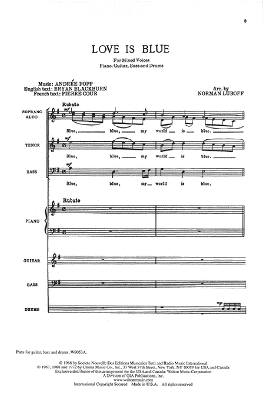 Love Is Blue (Vocal Score) Divisi scores gallery preview page 2