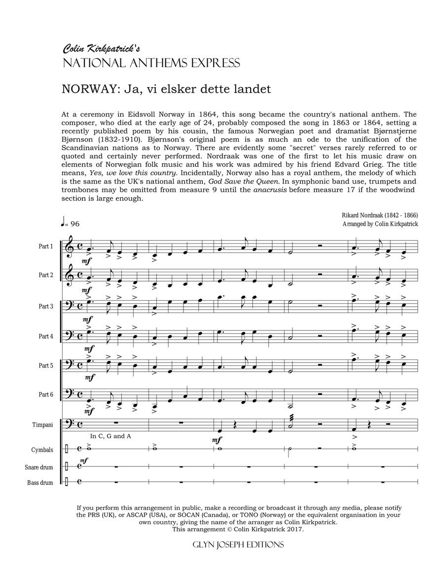 Norway National Anthem: Ja, vi elsker dette landet Large Ensemble scores gallery preview page 4