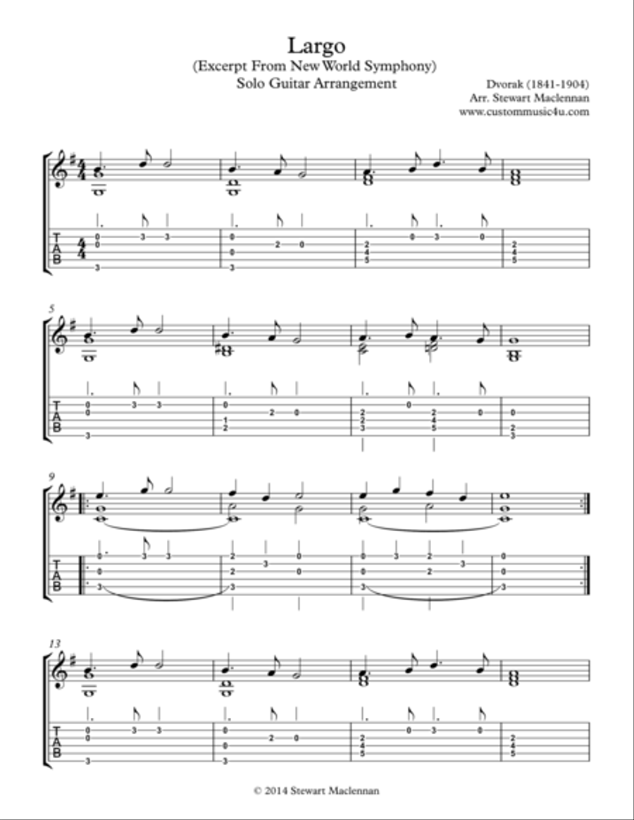 Largo (Excerpt from New World Symphony) Acoustic Guitar scores gallery preview page 1