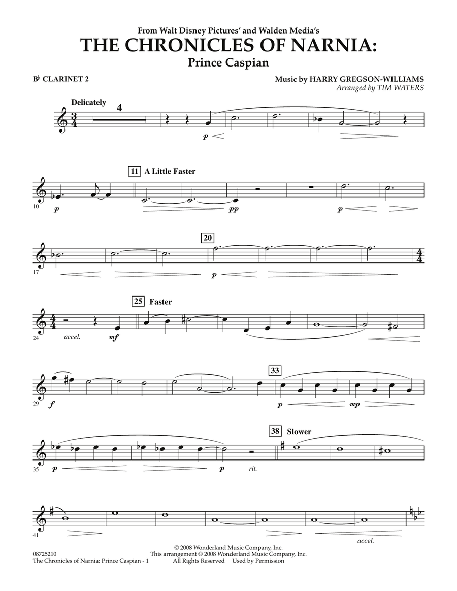 The Chronicles Of Narnia: Prince Caspian - Bb Clarinet 2 Concert Band scores gallery preview page 1
