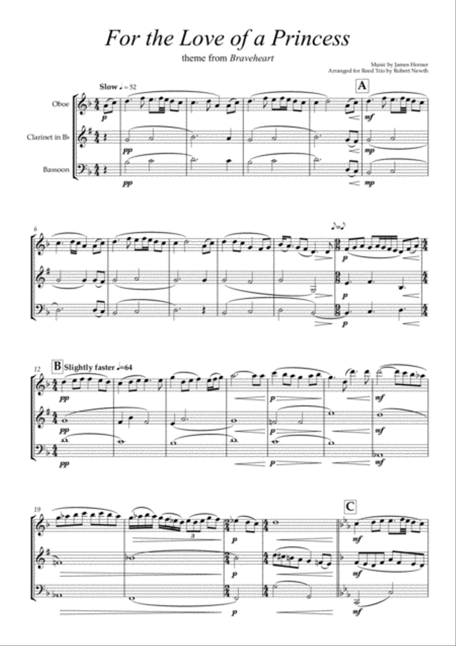 For The Love Of A Princess from the Twentieth Century Fox Motion Picture BRAVEHEART Woodwind Trio scores gallery preview page 2