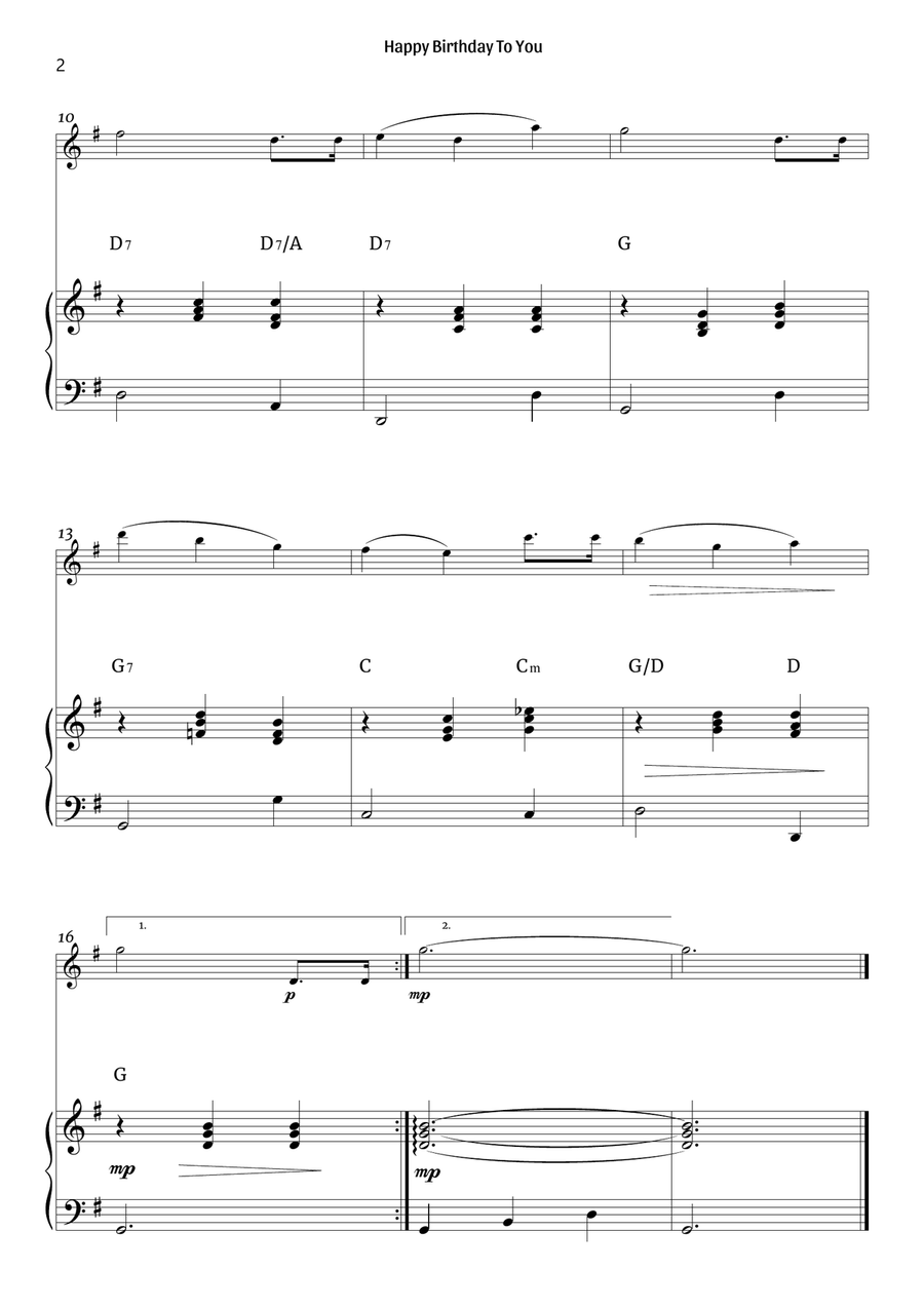 Happy Birthday To You (violin and piano – clean with chords) Violin Solo scores gallery preview page 2