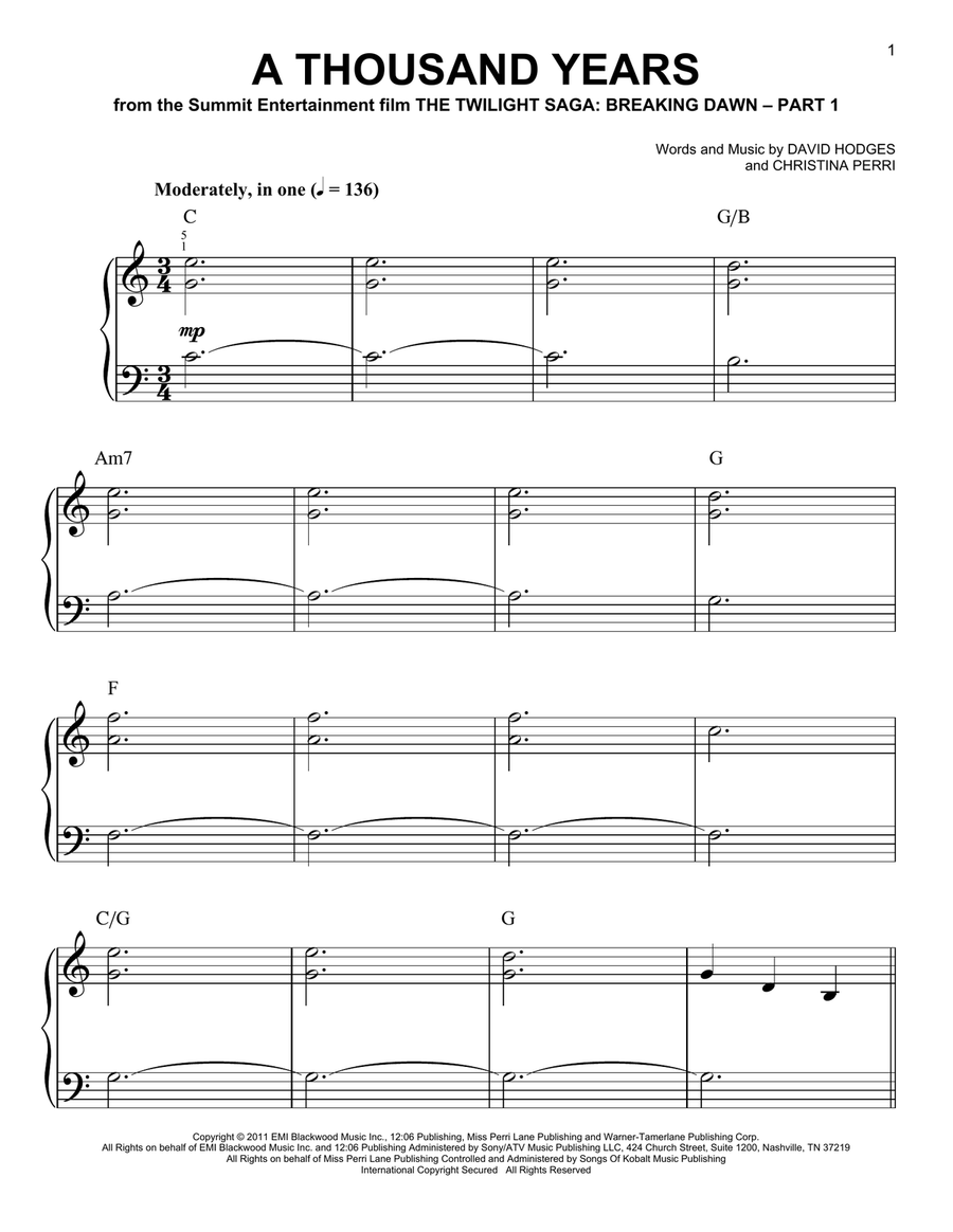 A Thousand Years Voice scores gallery preview page 1