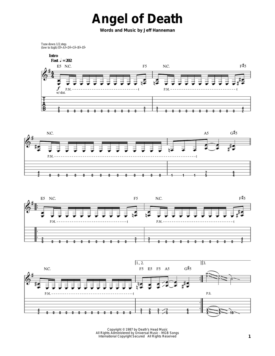 Angel Of Death Electric Guitar scores gallery preview page 1