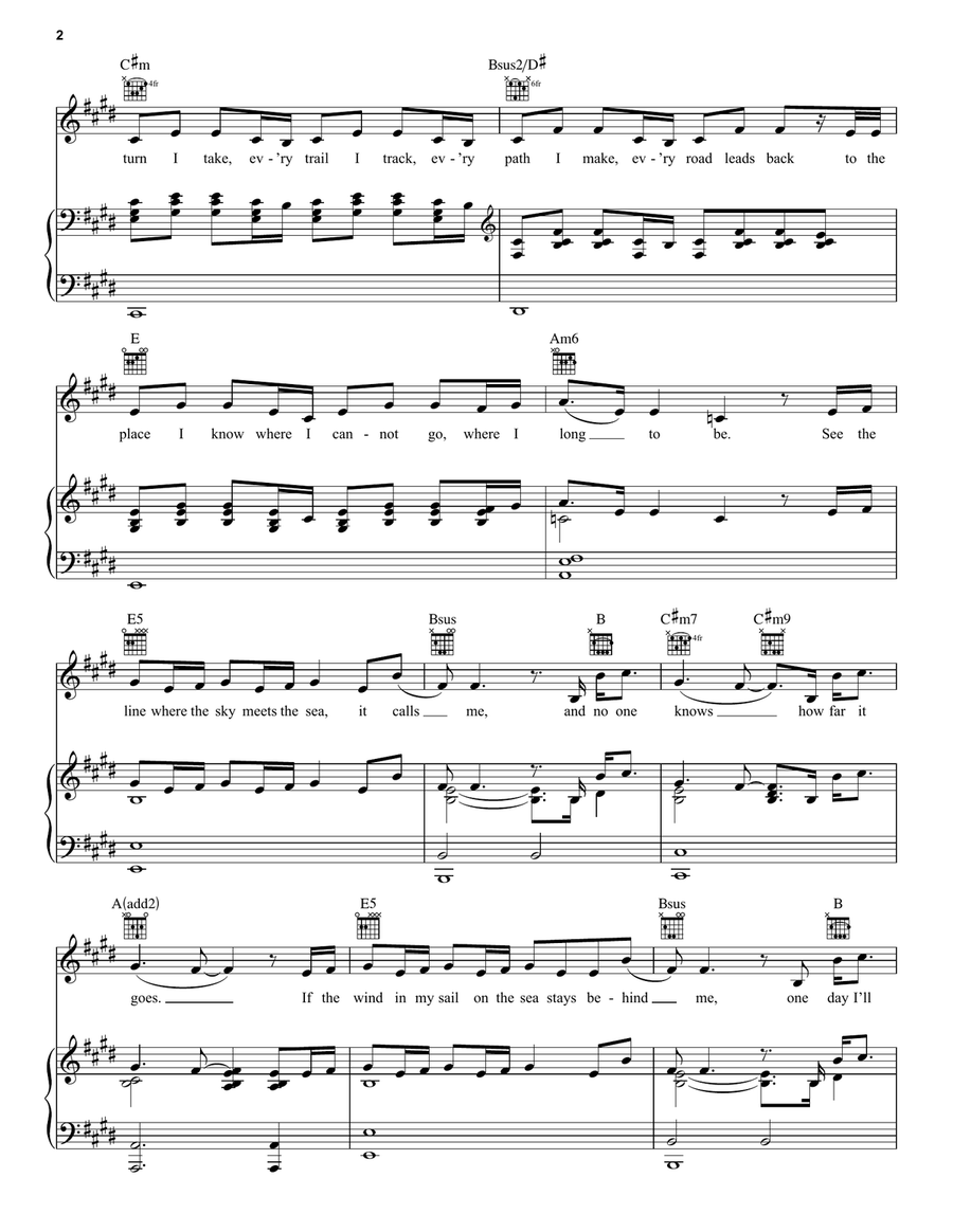 How Far I'll Go (from Moana) Piano, Vocal, Guitar scores gallery preview page 2