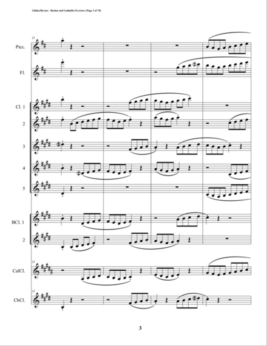 Ruslan & Ludmilla Overture (Clarinet Nonet + Piccolo & Flute) Woodwind Ensemble scores gallery preview page 3