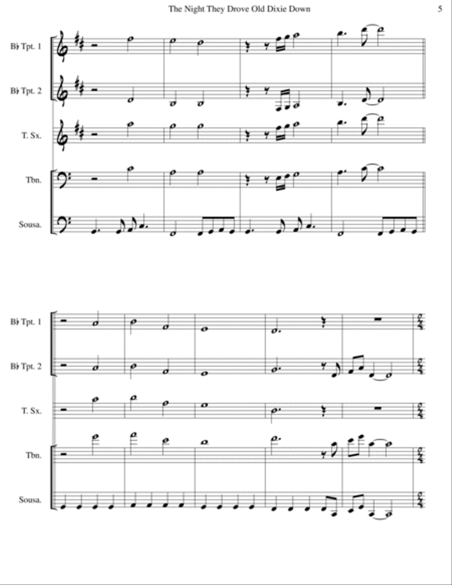 The Night They Drove Old Dixie Down Tenor Saxophone scores gallery preview page 6