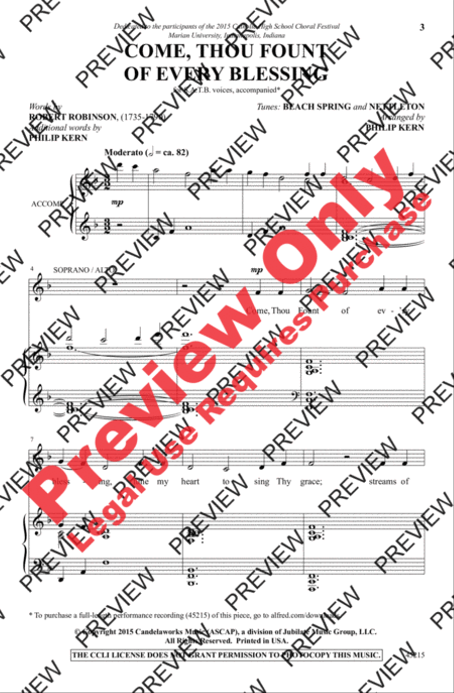 Come, Thou Fount of Every Blessing 4-Part scores gallery preview page 3