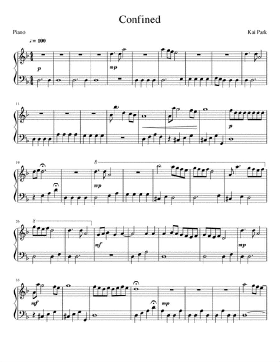 Confined Piano Solo scores gallery preview page 1