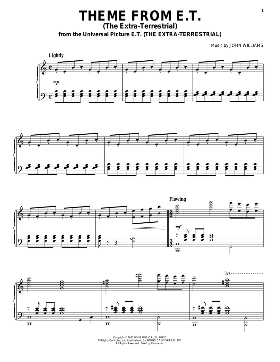 Theme from E.T. (The Extra-Terrestrial) Piano Solo scores gallery preview page 1