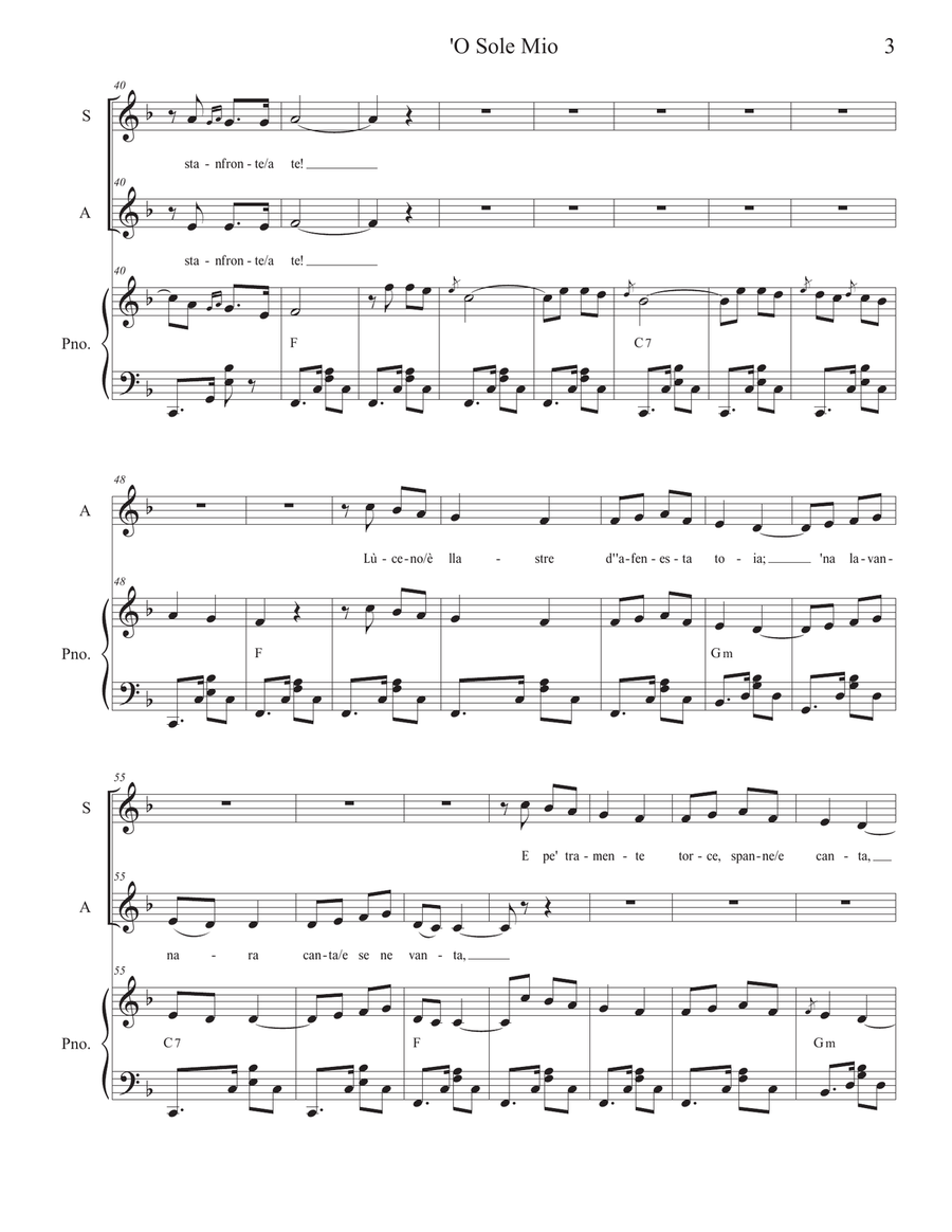 O Sole Mio (2-part choir - (SA) (Easy Choir Version) SA scores gallery preview page 3