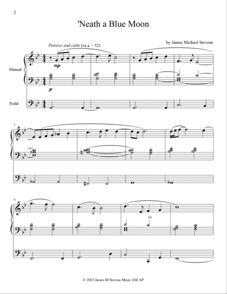 'Neath a Blue Moon - Organ Solo Organ Solo scores gallery preview page 2