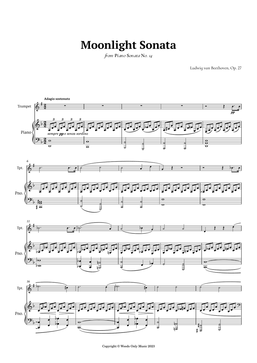 Moonlight Sonata by Beethoven for Trumpet and Piano B-Flat Trumpet scores gallery preview page 1