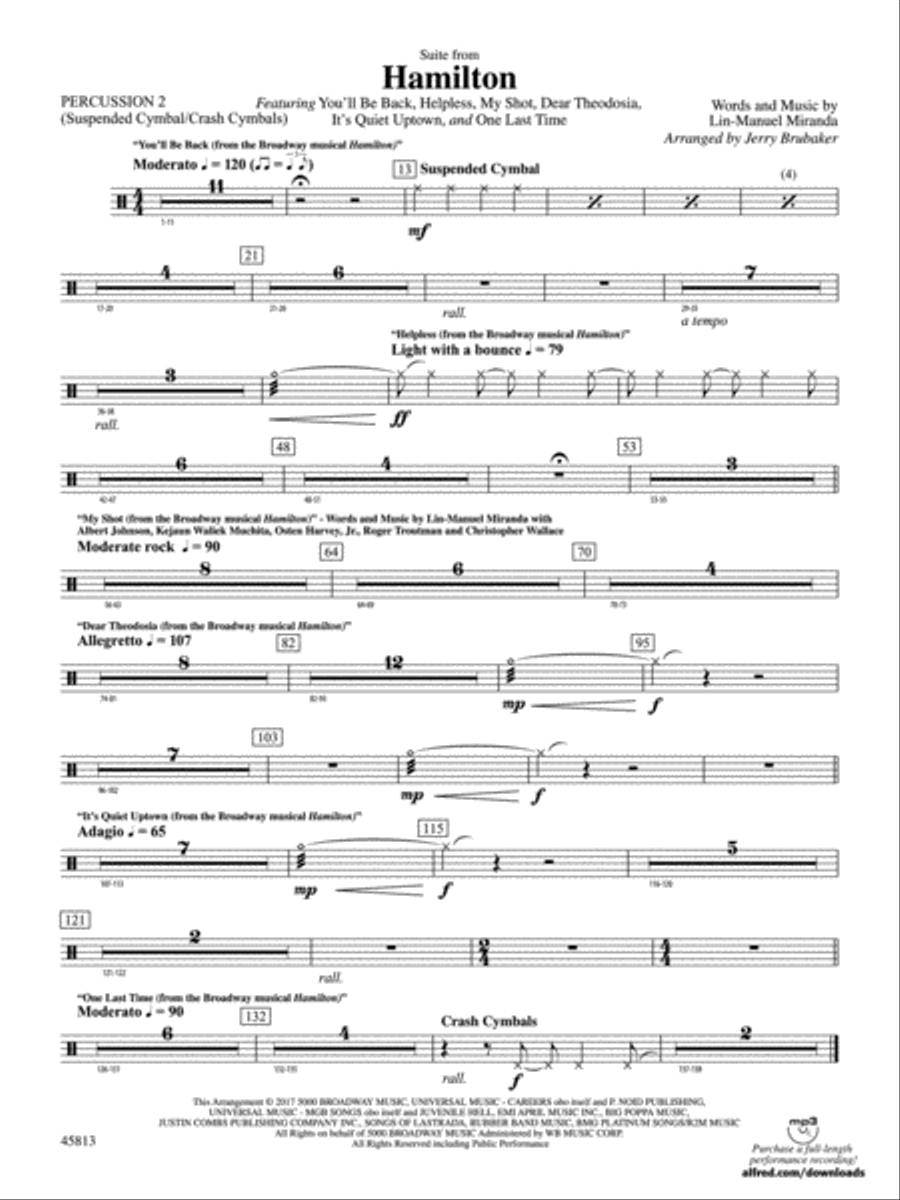 Hamilton, Suite from: 2nd Percussion Concert Band scores gallery preview page 1