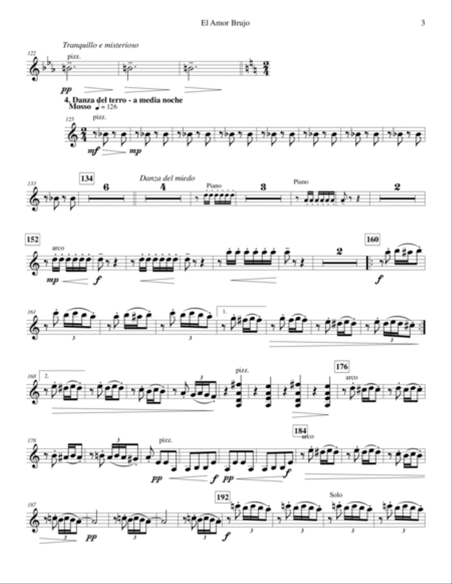 De Falla 1915 El Amor Brujo arr String Quartet, String Bass, Oboe, Clarinet & Piano Small Ensemble scores gallery preview page 3