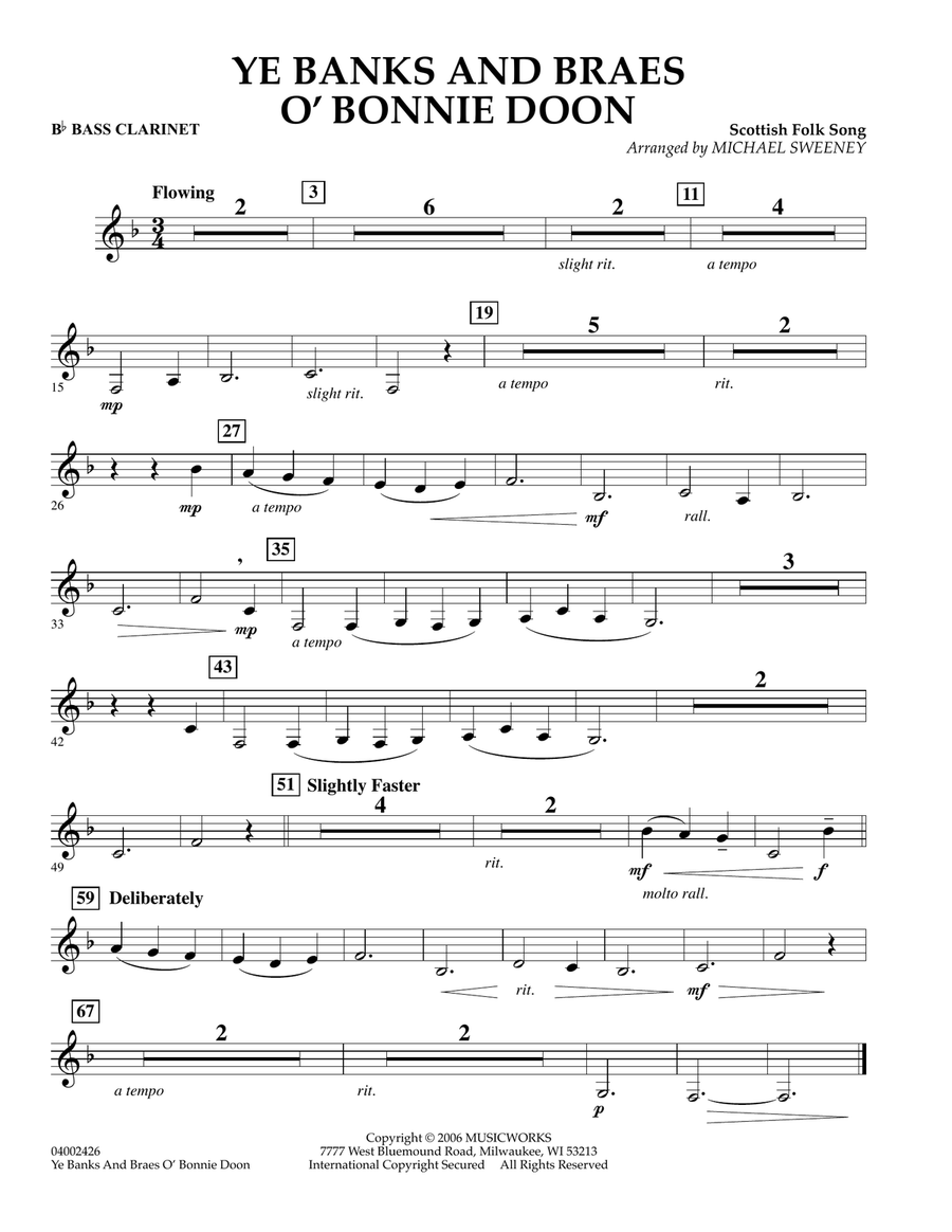 Ye Banks and Braes o' Bonnie Doon - Bb Bass Clarinet Concert Band scores gallery preview page 1
