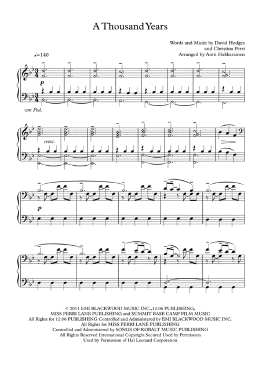 A Thousand Years Piano Solo scores gallery preview page 2