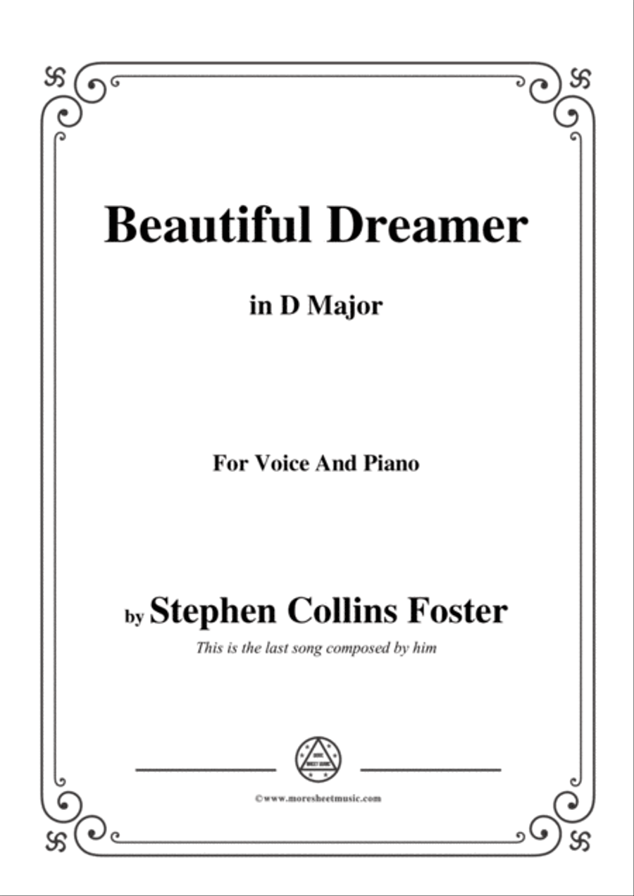 Stephen Collins Foster-Beautiful Dreamer,in D Major,for Voice&Piano Voice scores gallery preview page 1