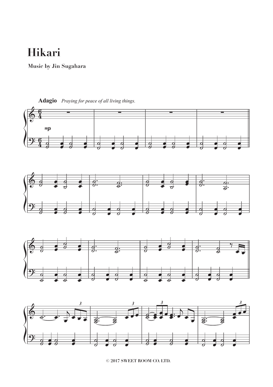 Hikari - Peaceful Piano Solo Sheet Music Easy Piano - Digital Sheet Music