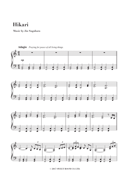 Peaceful Piano Solo Sheet Music “Hikari” image number null