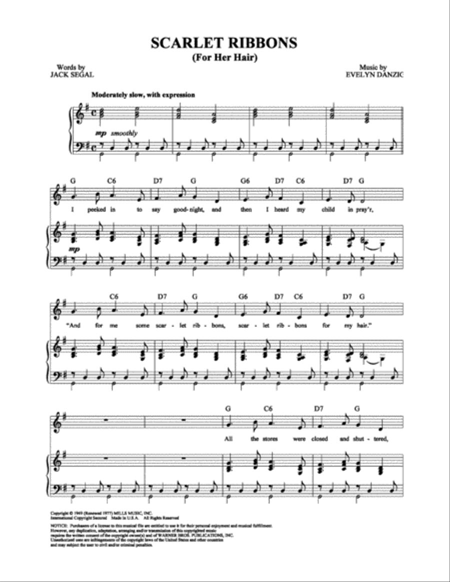 Scarlet Ribbons (For Her Hair) Piano, Vocal, Guitar scores gallery preview page 1