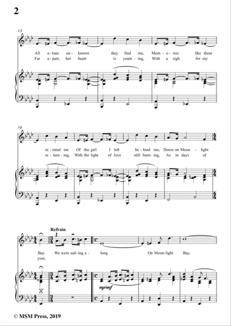 Percy Wenrich-Moonlight Bay,in A flat Major,for Voice and Piano Voice Solo scores gallery preview page 4