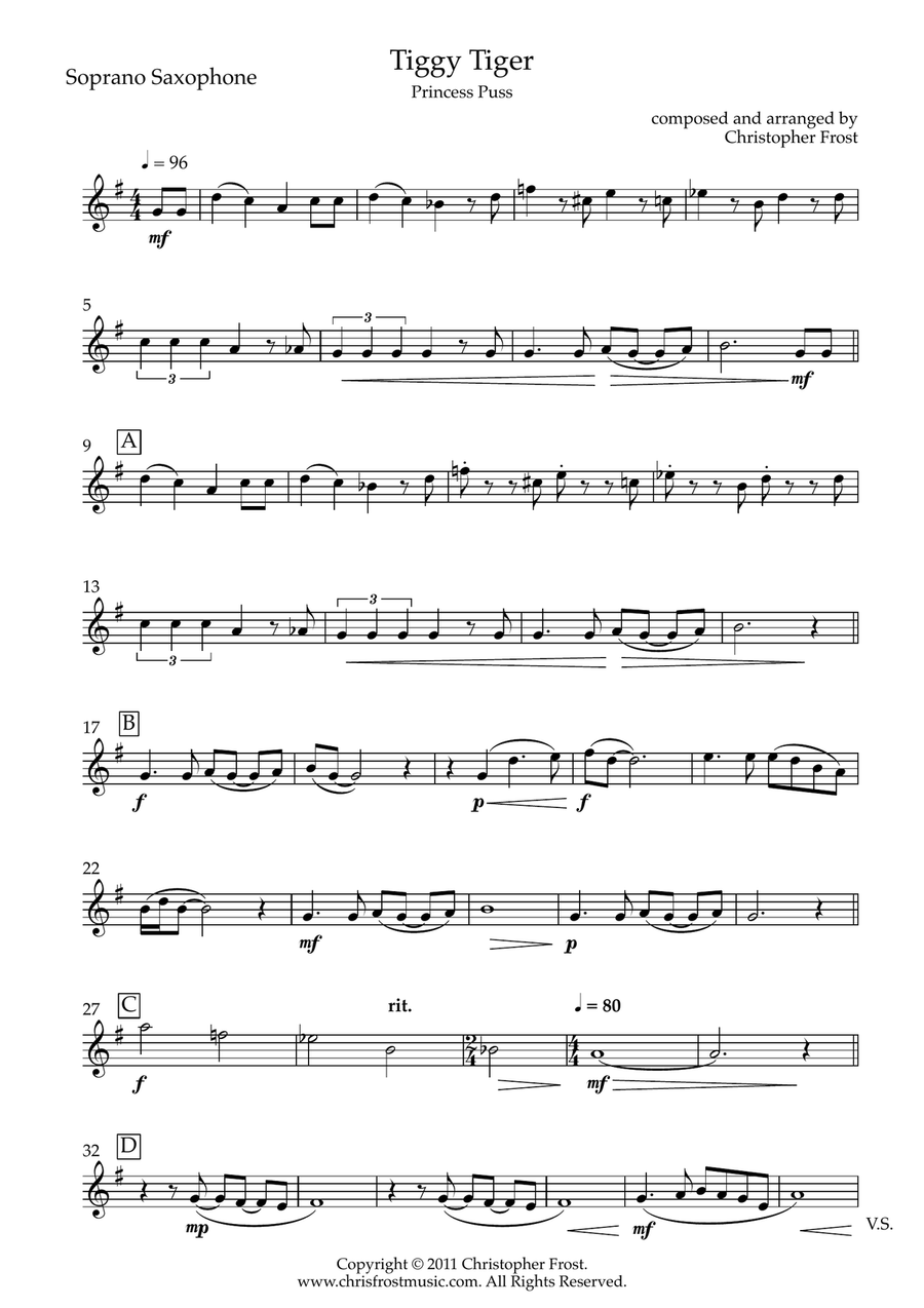 Tiggy Tiger - Princess Puss from The Cat Suite (saxophone quartet - SATB) Saxophone Quartet scores gallery preview page 6