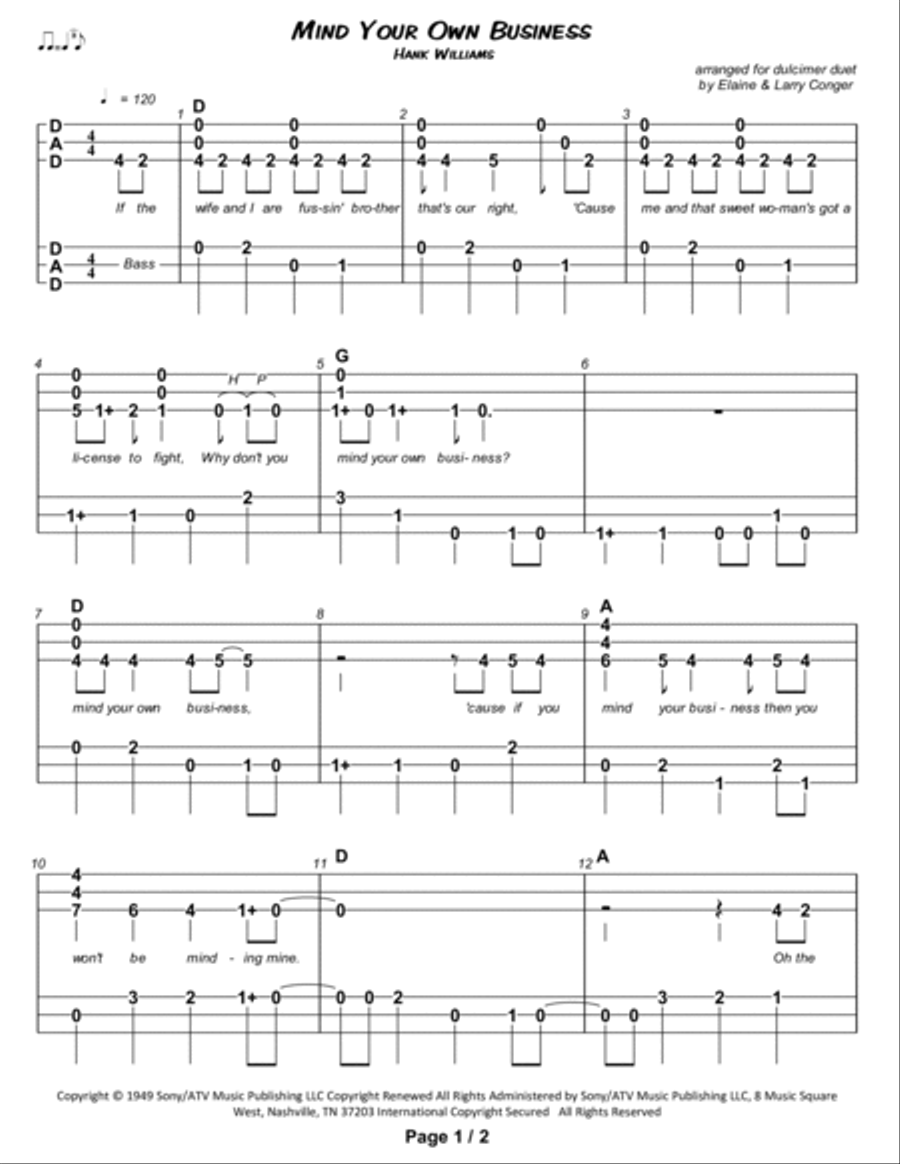 Mind Your Own Business Dulcimer scores gallery preview page 2