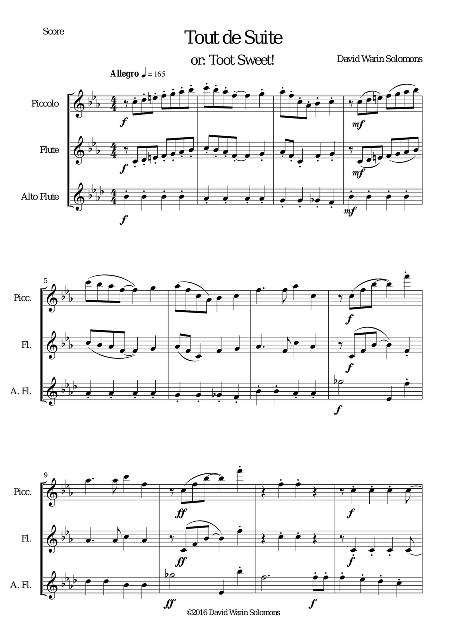 Tout de Suite (or Toot Sweet) for piccolo, flute and alto flute Woodwind Duet scores gallery preview page 1