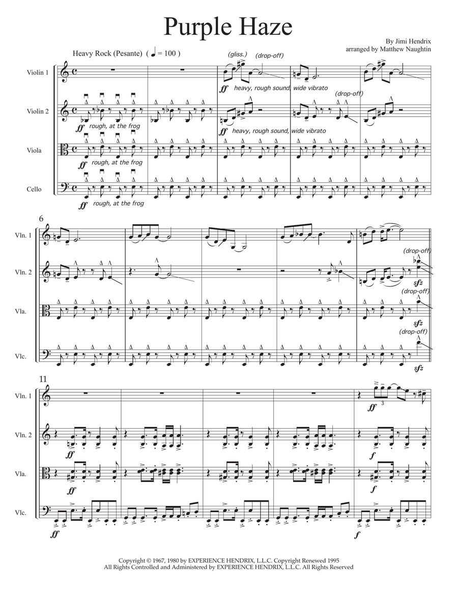 Purple Haze String Quartet scores gallery preview page 2