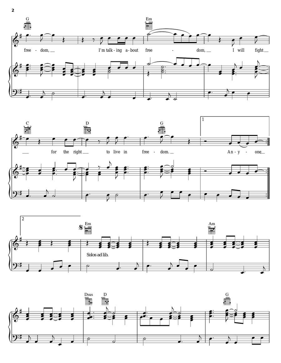 Freedom Freedom Piano, Vocal, Guitar scores gallery preview page 2