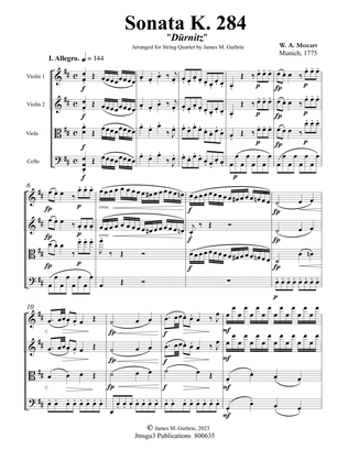 Book cover for Mozart: Sonata K. 284 “Durnitz” for String Quartet