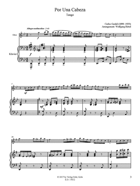 Por Una Cabeza -Tango- (für Oboe und Klavier)