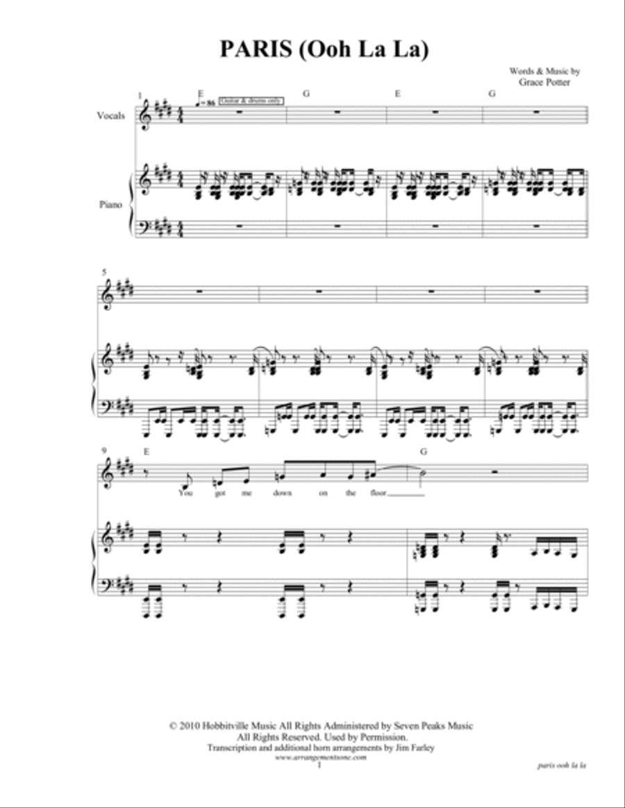 Paris (ooh La La) Piano, Vocal, Guitar scores gallery preview page 3